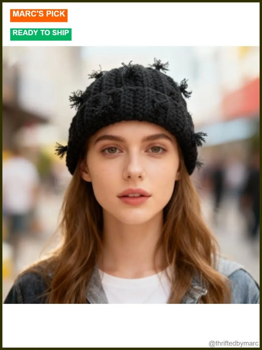 Chunky Crochet Beanie Cuffed Winter Hat with Boho Tassel Knot